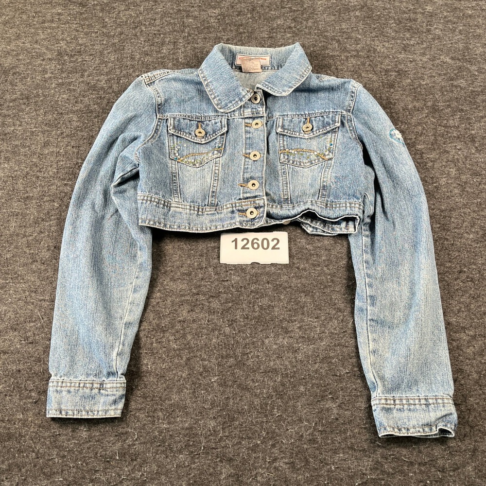 Defuze USA Brand Cropped Trucker Jacket Womens Large Blue Denim Cotton Pockets